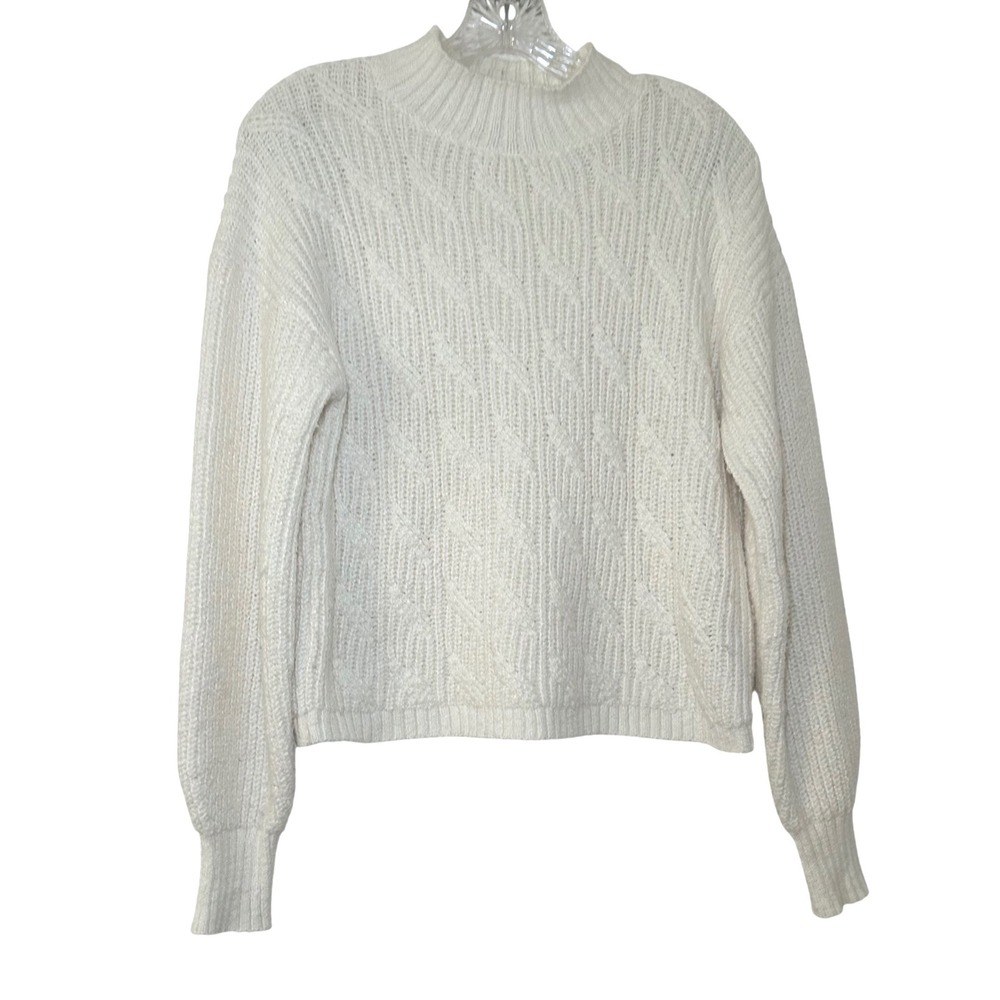 J.Crew Ivory White Mock Neck Cable Knit Sweater Small minimal cozy classic basic